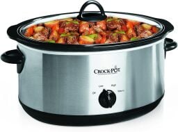 Crock-pot manual slow cooker with stew inside