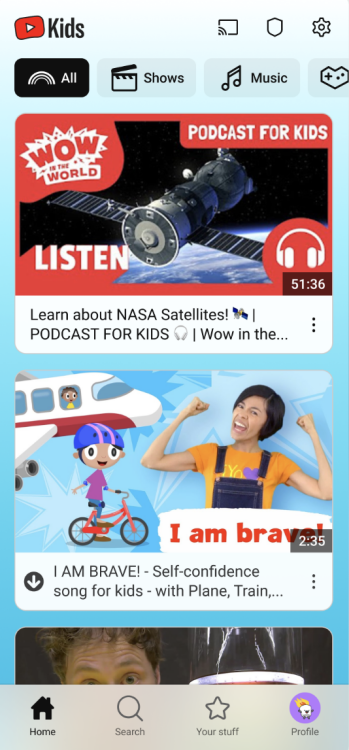 New YouTube Kids app vertical design