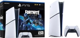 Sony PlayStation 5 Slim (Digital Edition) console with Fortnite Cobalt Star game and controller