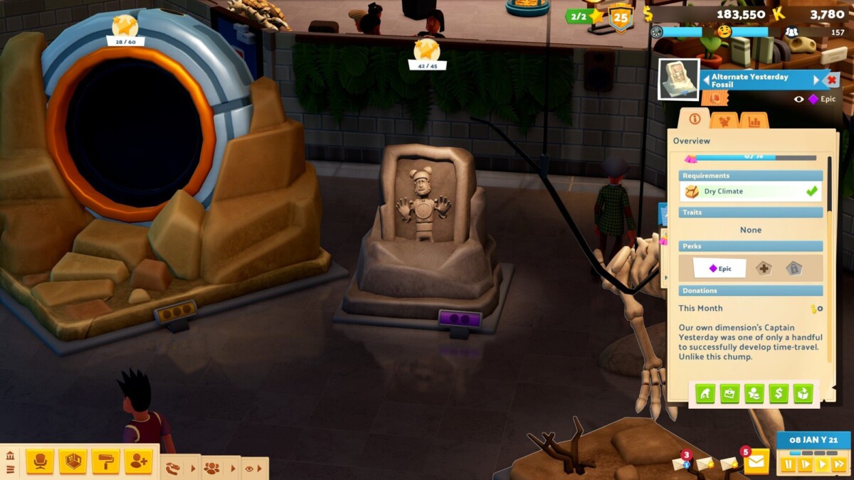 A Time Portal next to a fossilised time-traveller in "Two Point Museum."