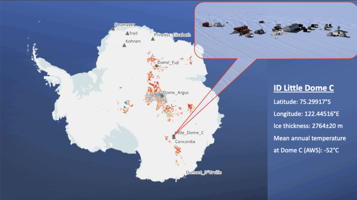 The location of Little Dome C research base in Antarctica.