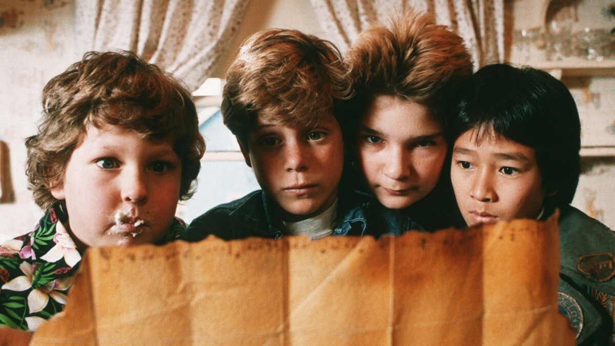 Jeff Cohen, Sean Astin, Corey Feldman, and Ke Huy Quan star in The Goonies - 1985. 