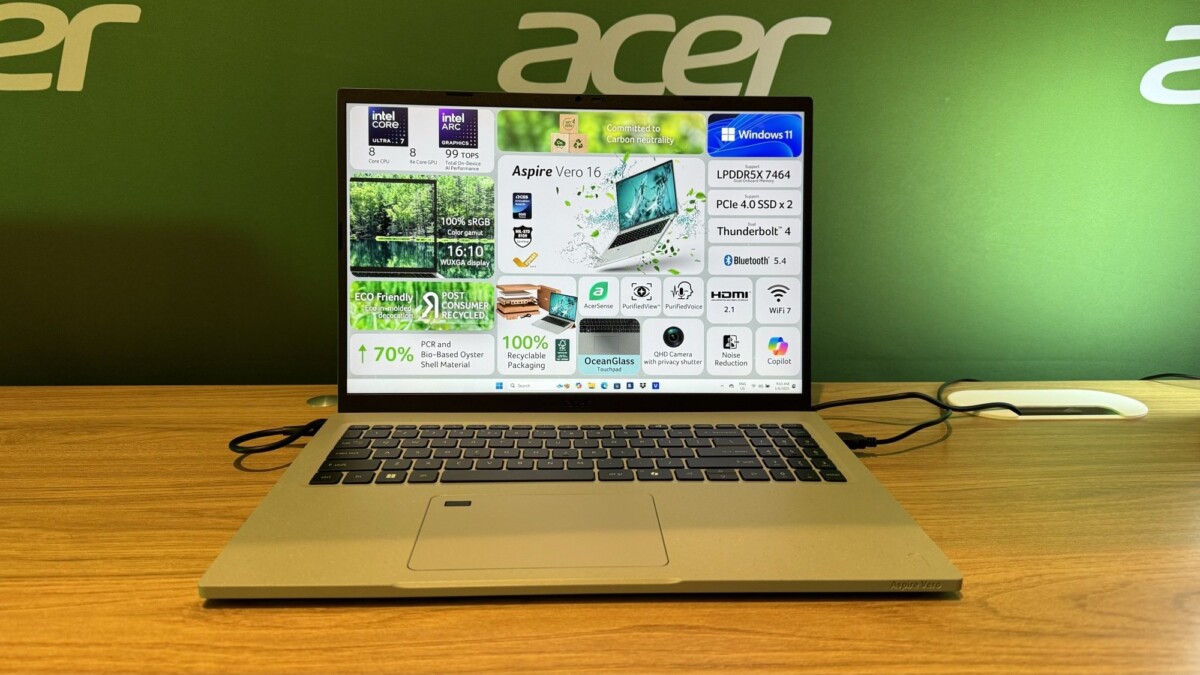 The Acer Aspire Vero 16 on a desk.