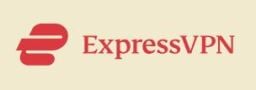 The ExpressVPN logo appears in red on a beige background.