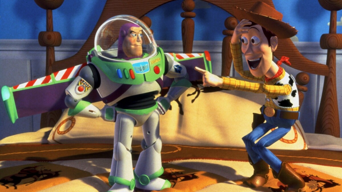 Buzz Lightyear and Woody face off in "Toy Story." 